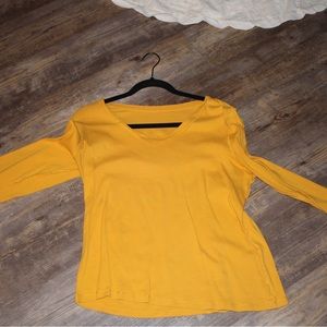 Mustard yellow, St. John Bay three-quarter length sleeve T-shirt.